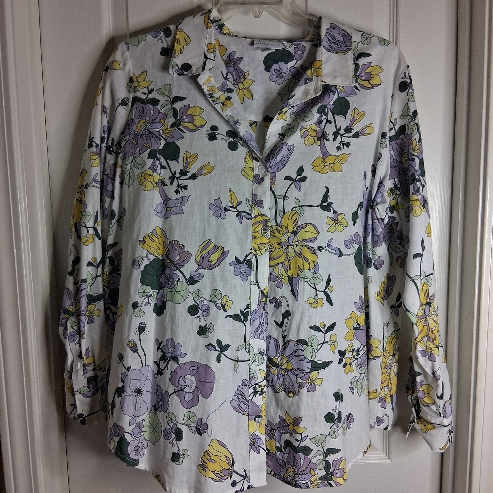 Liz Claiborne Floral Poplin Spring Button-Up Women’s Top Sz XXL